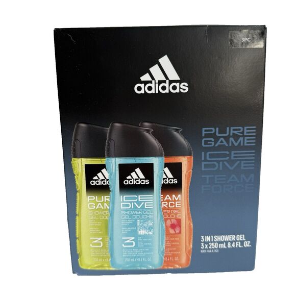 3 Pack Of ADIDAS PURE GAME ICE DIVE TEAM FORCE 3 in 1 Hydrating Shower Gel 8.4oz - Picture 1 of 3